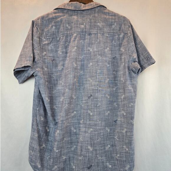 Micros Los Angeles Blue Chambray Pineapple Tropical Print Shirt Pocket Large - Picture 5 of 8